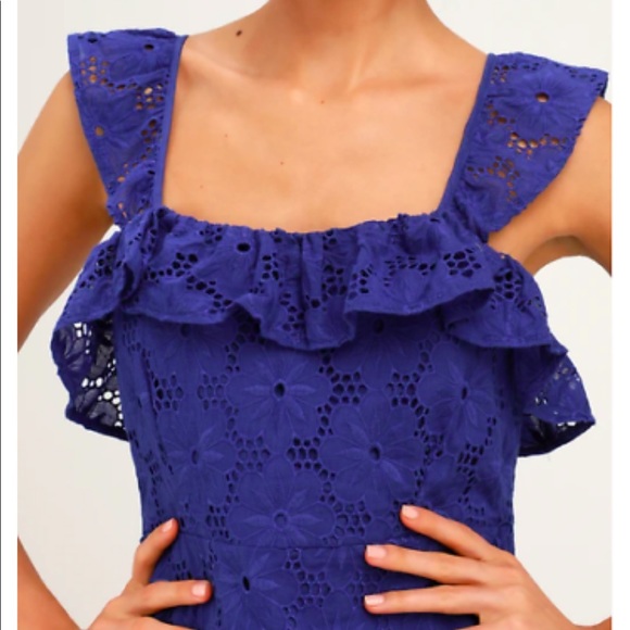 NWOT Lulus Cobalt Blue Eyelet Mini Dress - Picture 3 of 8